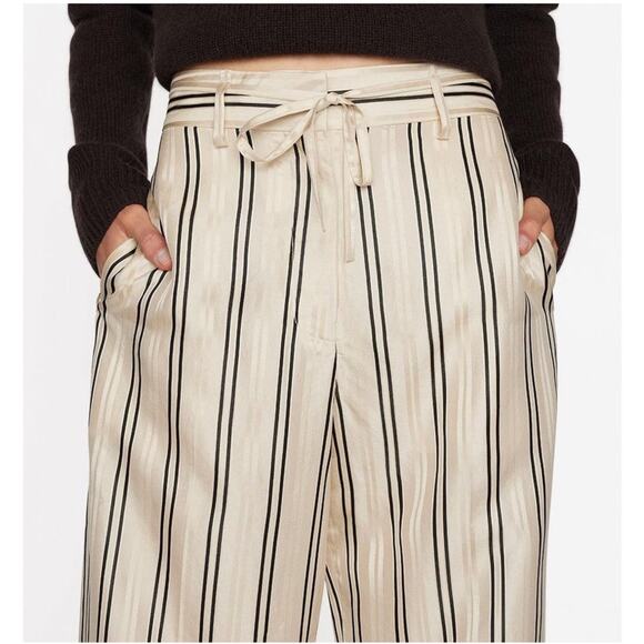 FRAME Silk Safari Pants Size 12 Cream Black Striped Jacquard Wide Leg Career - Picture 3 of 16